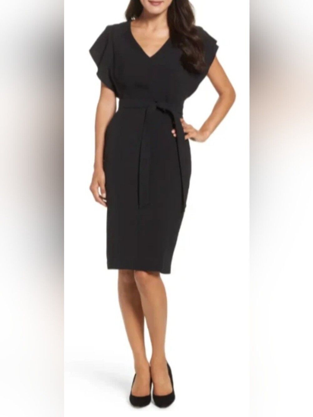 Eliza J Ruffle Sleeve Sheath Midi Dress NWOT size 8 Black